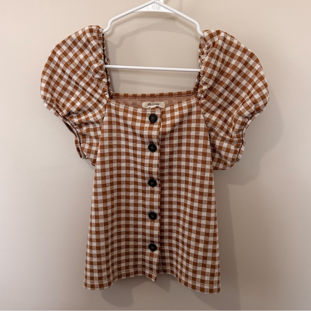 Madewell Gingham Puff Sleeve Top | Size S